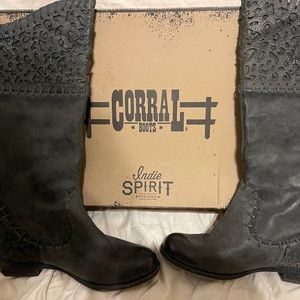 Charlie Riding Boot- laser cut design in gray